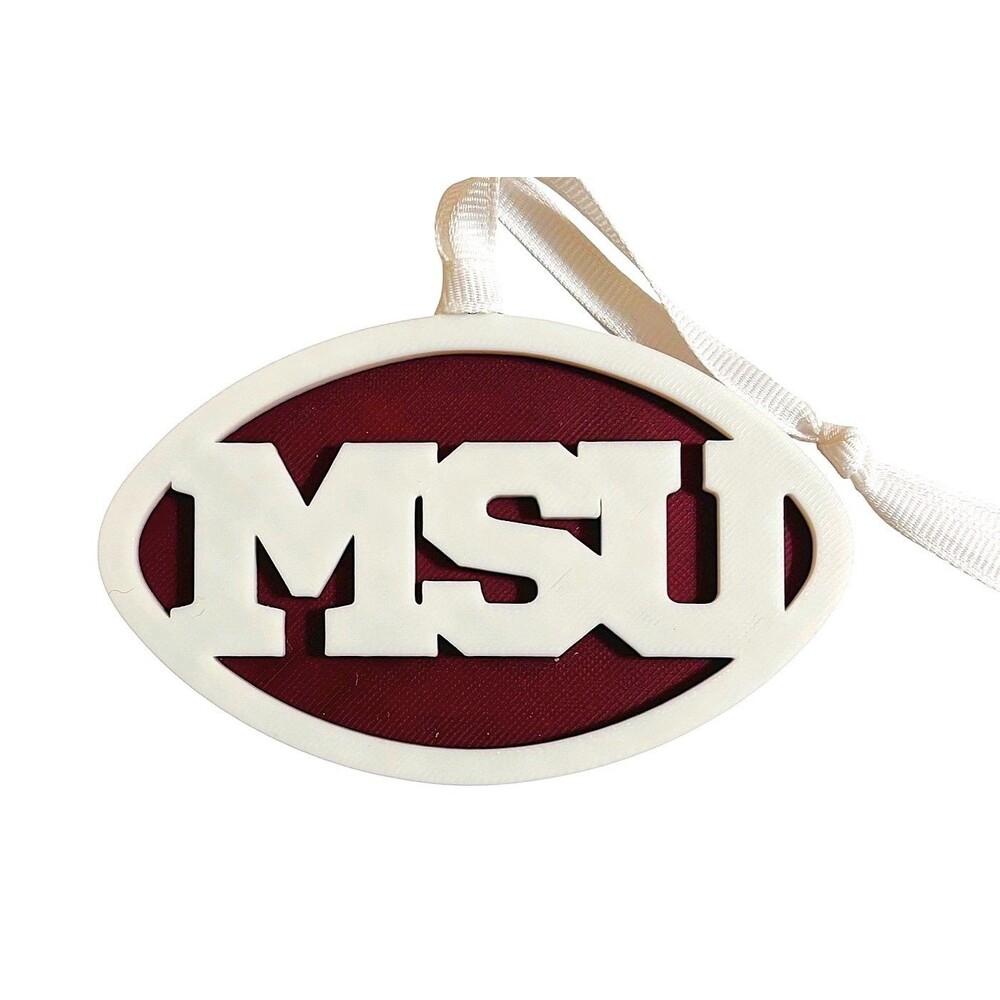3D Printed 4" Ornament - MSU - White over Maroon - O004-0161